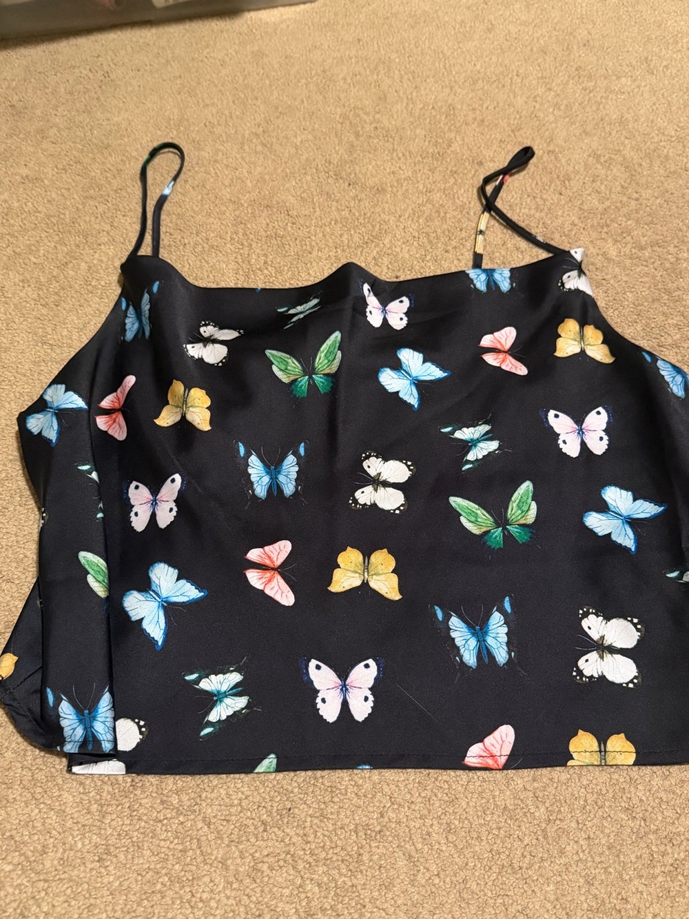 Butterfly Print Black Crop Tank Top